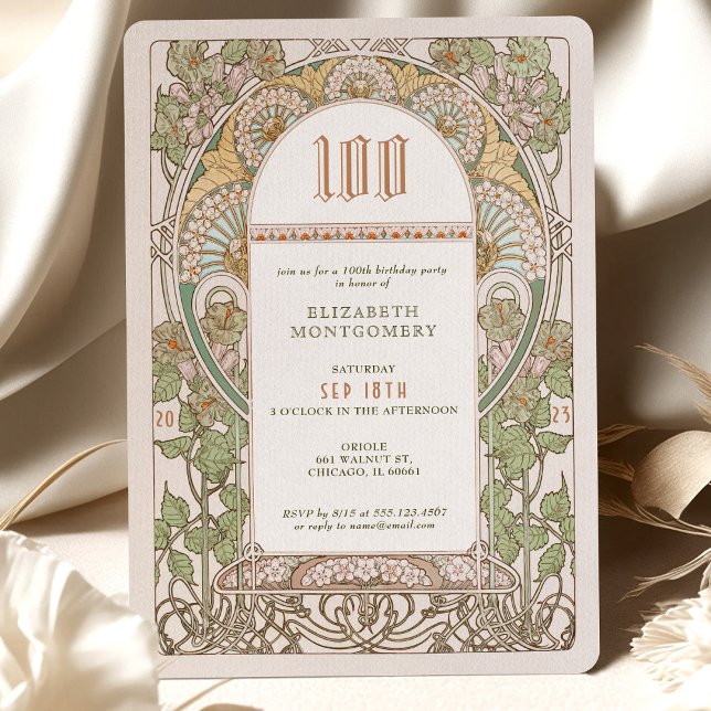 100º Aniversário Convite Art Nouveau de Mucha (Criador carregado)
