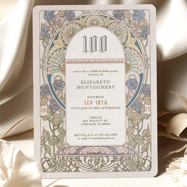 100º Aniversário Convite Art Nouveau de Mucha (Criador carregado)