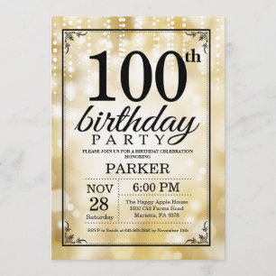 100º Aniversário Convite Dourado