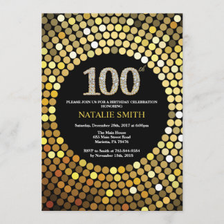 100º Aniversário Convite Preto e Dourado