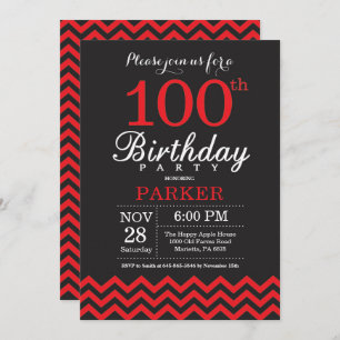 100º Aniversário Convite Preto e Vermelho