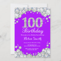 100º Aniversário Convite Purple Silver Diamond