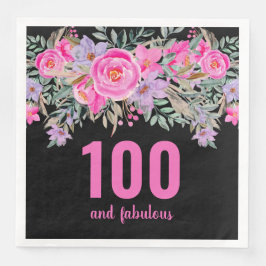 100º aniversário de guardanapos florais cor-de-ros