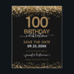 100º Aniversário Salvar o Convite de Orçamento de<br><div class="desc">Elegante brilho de ouro Faux com os realces de confete em shimmering na borda superior e inferior. Todo o texto é ajustável e fácil de mudar para as necessidades do seu próprio partido. Excelente de modelo de 100 anos elegante.</div>