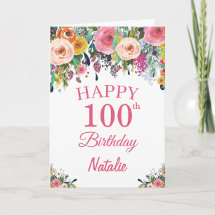 100.º Aniversário Cartão Rosa Flor de Aquarela