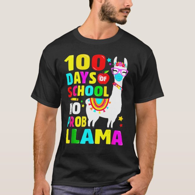 100 Dias De Camisa Escolar Sem Problema Llama Face (Frente)