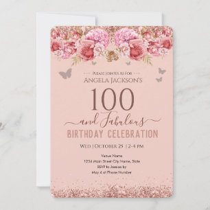 100 e Fabuloso Convite Rosa de Aniversário para Ad