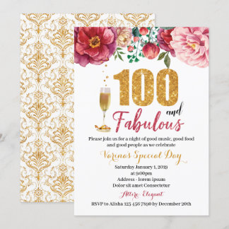 100 e o convite para o aniversário Fabuloso para a
