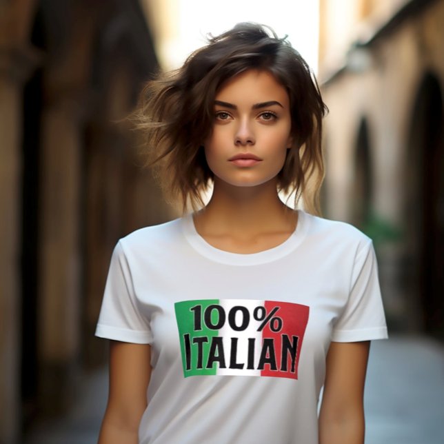 100% Orgulho Italiano (100% Italian womens White T-shirt for Italian heritage pride and festival outfit)