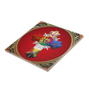 [100] Rosy Cross (Rosa Croix) em Vermelho e Dourad