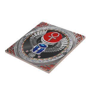 [100] Sagrada Prata Egípcia Ala Scarab & Ankh