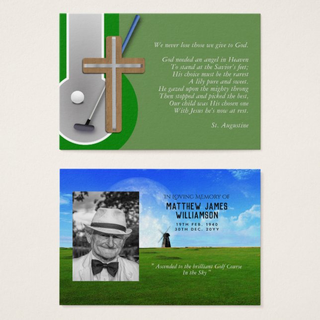 100 x GOLF Memorial Prayer Card Foto e Verso (Frente & Verso)