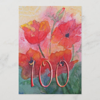 100th convite de aniversário - papoilas vermelhas