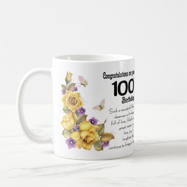 100th Rosa amarelo do aniversário e caneca do (Esquerda)