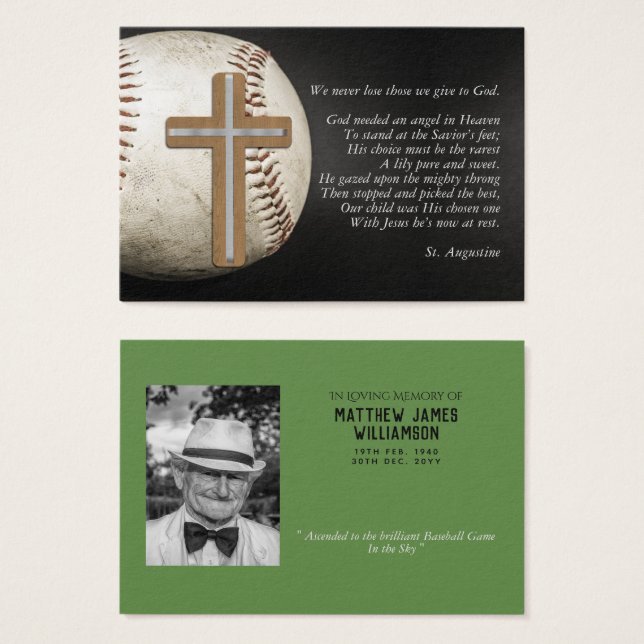 100x BASEBALL Memorial Prayer Card Foto e Verso (Frente & Verso)