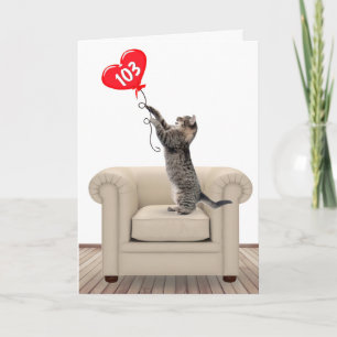 103º Aniversário do Gato com Cartão de Balão C