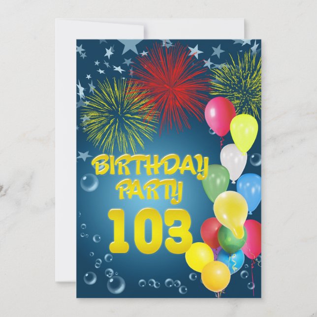103º Convite de aniversário com balões (Frente)