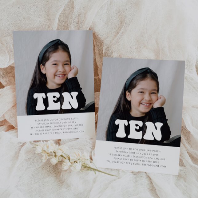 10 - Convite para o aniversário da Foto Groovy (Ten - Groovy Photo Birthday Invitation)