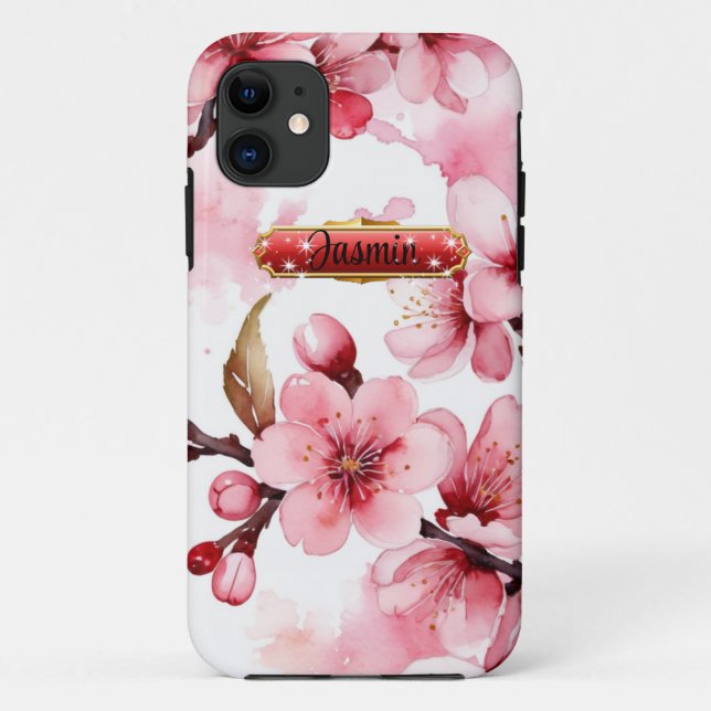 11 Cerejeiras Vermelho-Rosa Vibrante capa para iPhone (Verso)