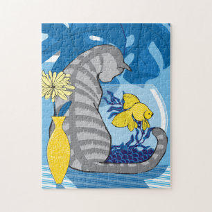 11x14 Cat & Goldfish Quebra-cabeça para Pessoas c