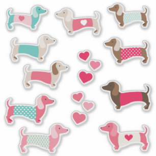 12 ADESIVOS DE VINIL DACHSHUND PASTEL