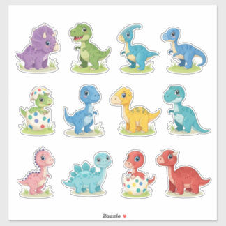 12 Adesivos de Vinil de Dinossauro Colorido Fofo