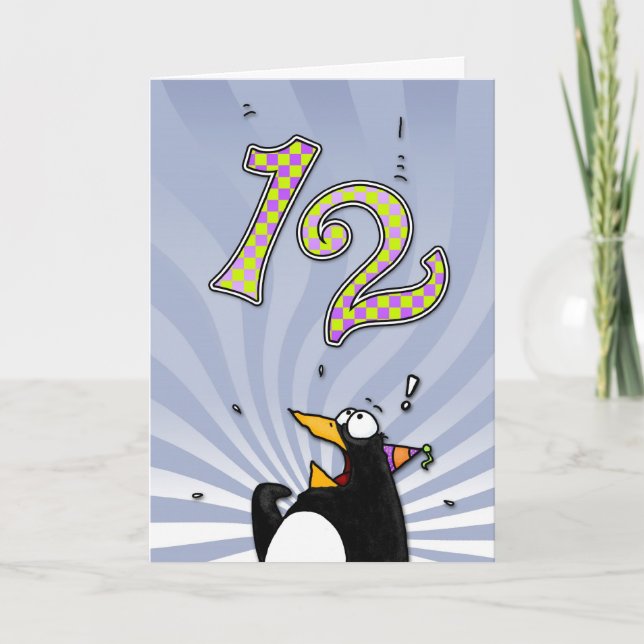 12 Aniversário - Cartão Surpresa de Pinguim (Frente)