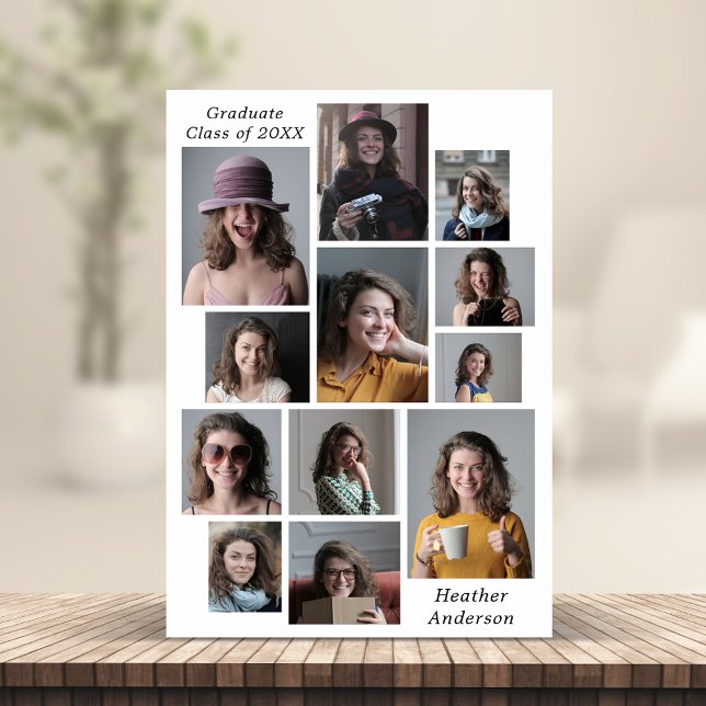12 Cartão Magnético para Graduação de Colagem de F (12 Photo Collage Name & Graduating Year Graduation Magnetic Card)