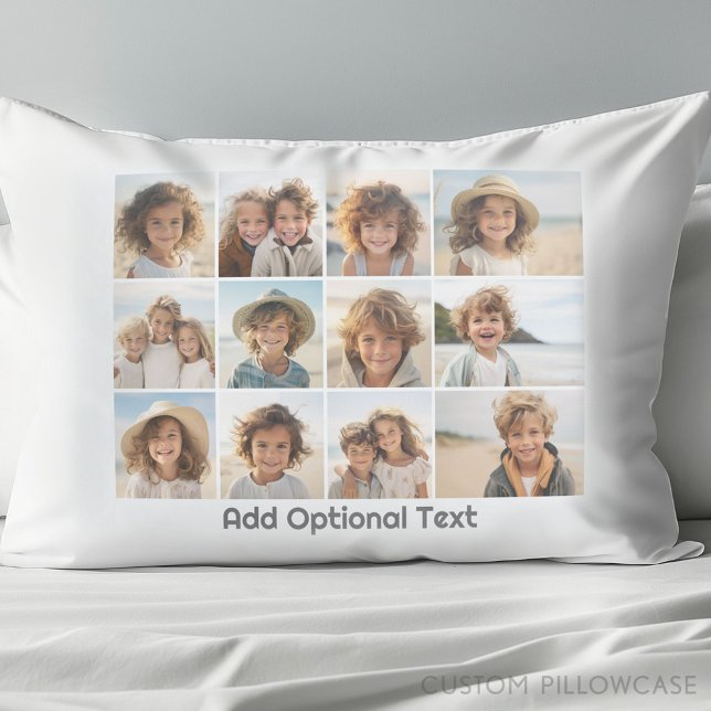 12 fotos em branco - moderno, mínimo com texto (Create Your Own Photo Collage Pillowcase)