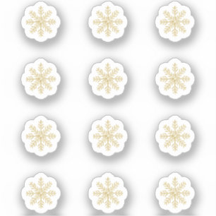12 Mini adesivos com flocos de neve Dourados