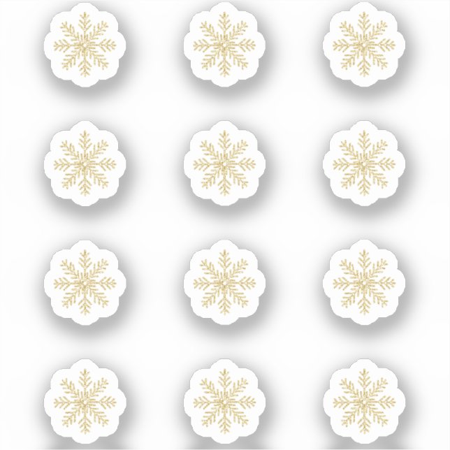 12 Mini adesivos com flocos de neve Dourados (Frente)