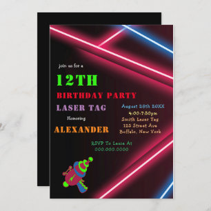 12 Neon Birthday Laser Tag Convites de festas
