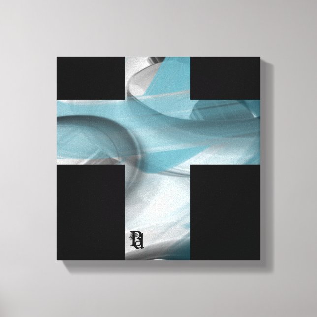 12x12" Trend Abstract Art Canvas Black White Blue (Frente)