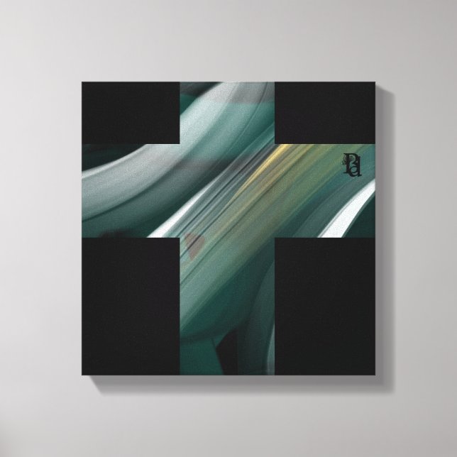 12x12" Trend Abstract Art Canvas Black White Green (Frente)