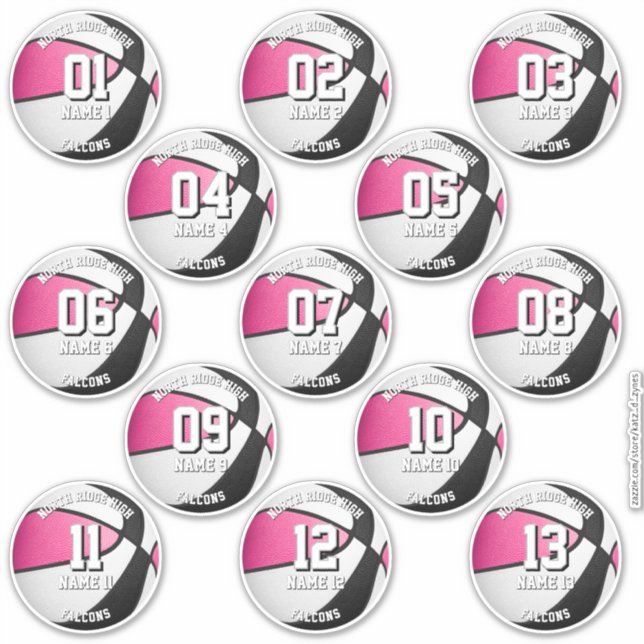 13 adesivos de basquete cores de time rosa preto (Frente)
