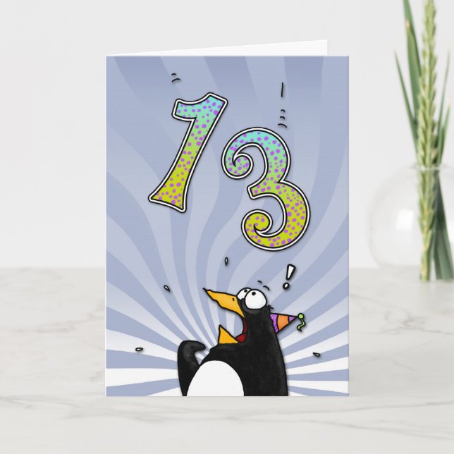 13 Aniversário - Cartão Surpresa de Pinguim (Frente)