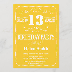 13 Aniversário Convite Amarelo e Branco