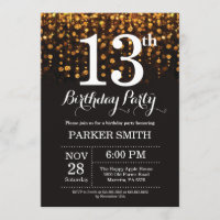 13 Aniversário Convite Dourado Glitter