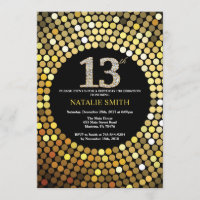 13 Aniversário do Convite Preto e Dourado
