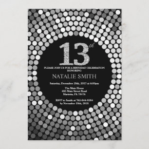 13 Aniversário do Convite Preto e Silver