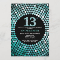 13 Aniversário do Convite Preto e Teal