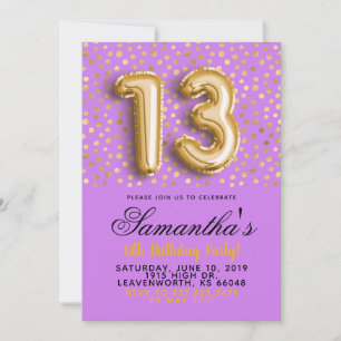 13 Aniversário Dourado Confetti Convite