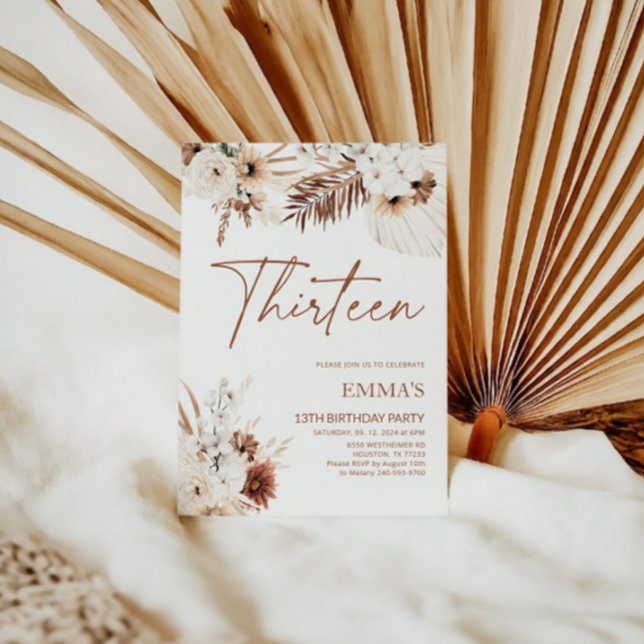 13 Birthday Convite Boho Pampas (Criador carregado)