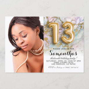 13 Birthday Marble - Convite para Retrato Dourado