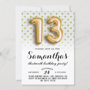 13 Birthday Polkadot Glitter Convite