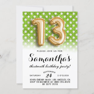 13 Birthday Polkadot Glitter Convite