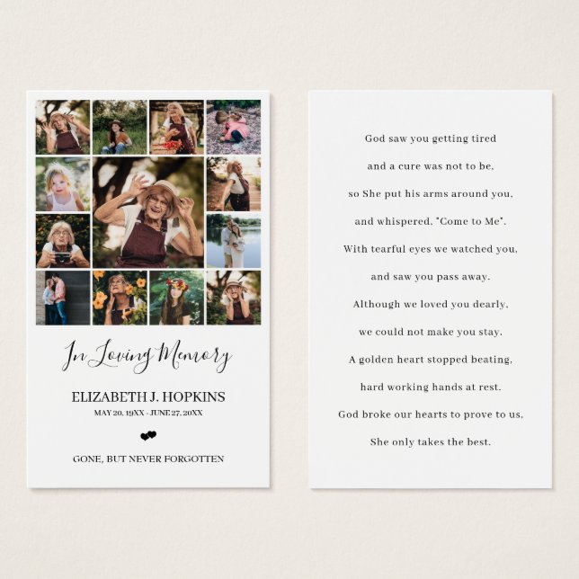 13 Cartões de Oração para Memória Funeral (Frente & Verso)