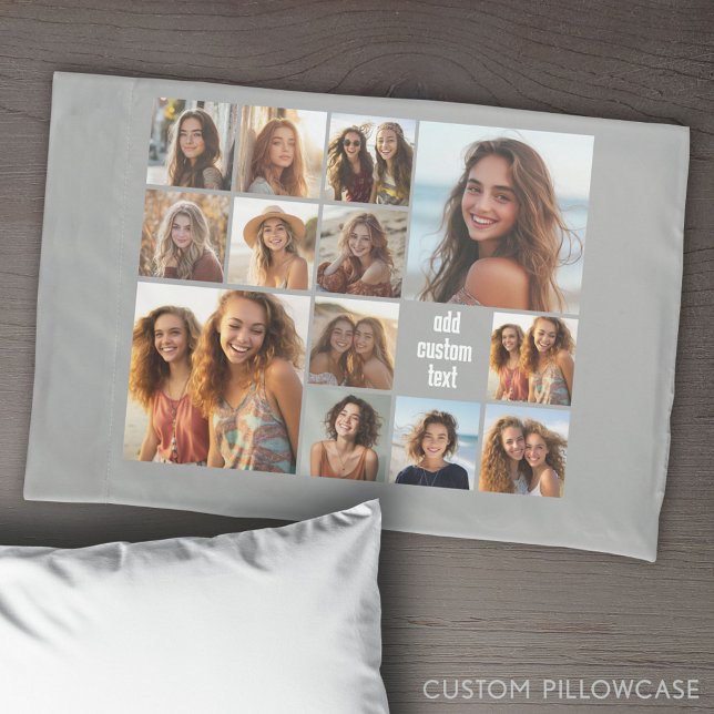 13 cinza de Colagem de Fotos Texto preto em segund (Create Your Own Photo Collage Pillowcase)