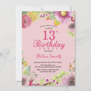 13 de Aniversário Floral Convite para Mulheres Ro