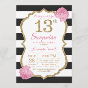 13 de Surpresa - Convite de Aniversário, Preto-Ro